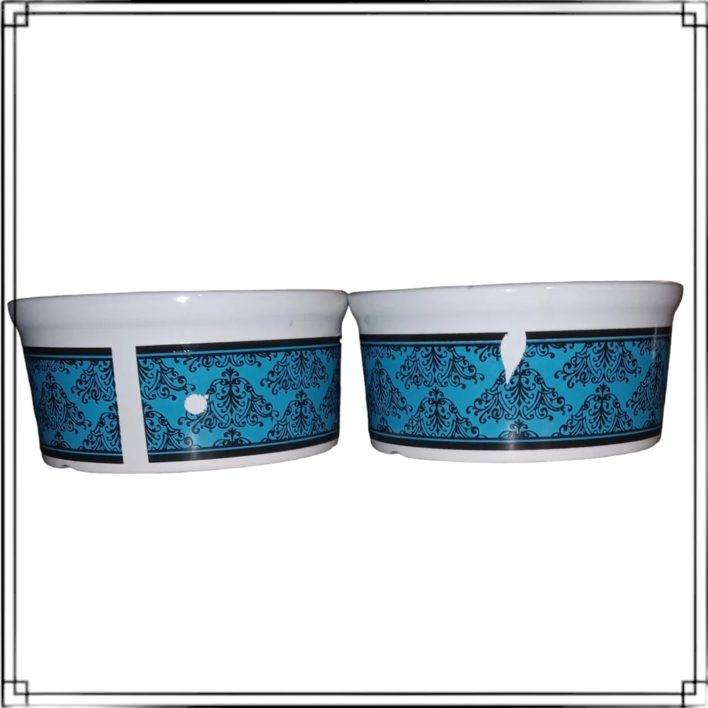 Ceramic Dog Bowls Teal & Black Borough Pattern